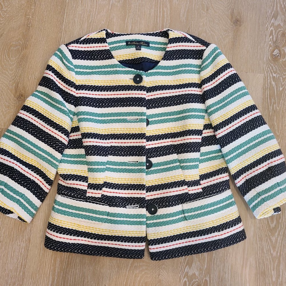 Brooks Brothers Navy and Green Striped Jacket, Peplum Sleeve, Women's Size 6